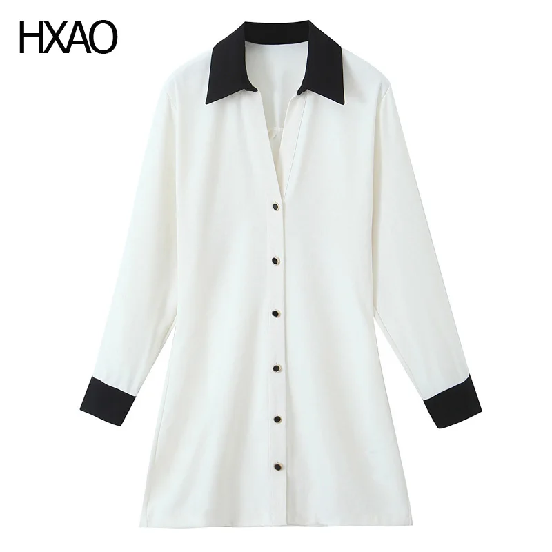 

HXAO White Dress Women Mini Dresses V-Neck Long Sleeve Dress Elegant Dresses For Women Office Outfit Female Formal Dresses 2024