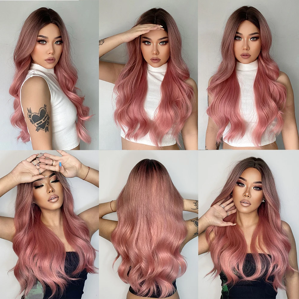 Ombre Wig Pink Synthetic Wigs | Long Synthetic Wig Pink Color - Long Ombre  Pink - Aliexpress
