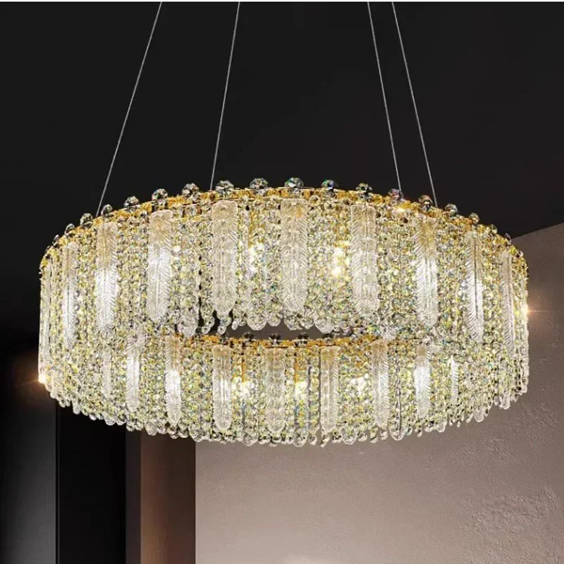 

New Postmodern Luxury Crystal Feather Chandelier Dining Room Bedroom Lamp Romantic Indoor Lighting Living Room Decoration