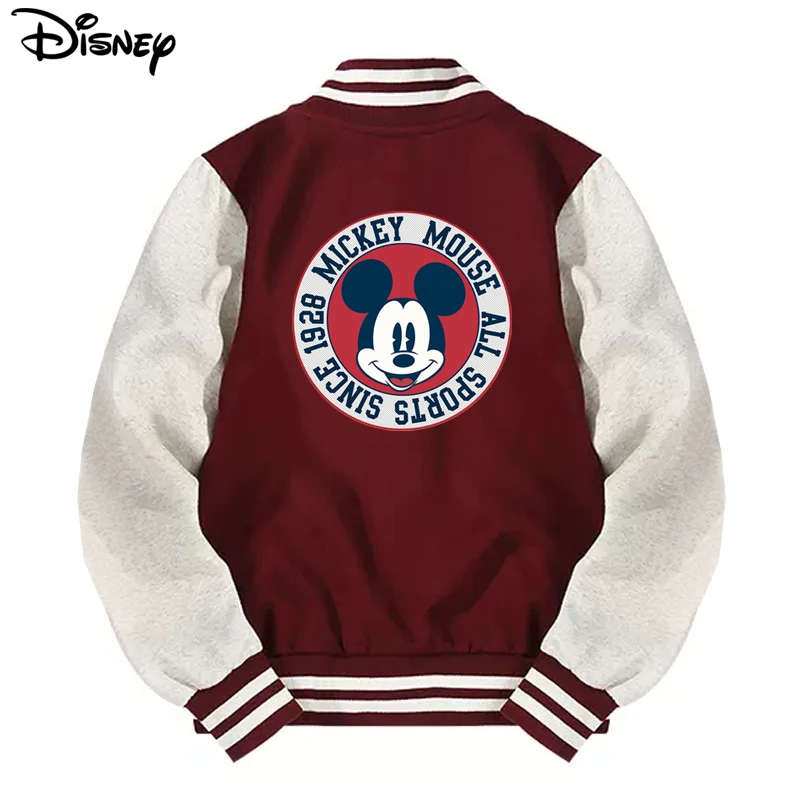 Disney 2022 New Arrival Rib Sleeve Cotton Top Fashion Logo Mickey Mouse Print Casual Bomber Baseball Jacket Loose Cardigan Coat