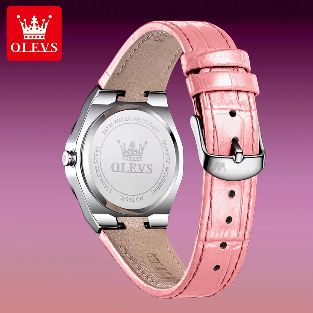 OLEVS 5606 Original Quartz Watches For Women Fashion Luxury Diamond Dial Auto Date Waterproof Leather Strap Ladies Wristwatches