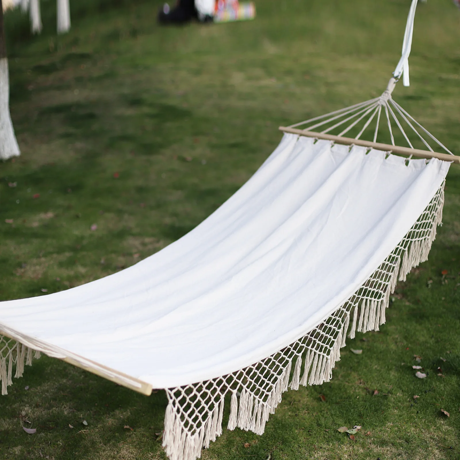 Tassel Hammock Outdoor Anti-rolled-up Canvas Swing Camping Tour Single Stick Portable Hanging Chair Swing Chair Outdoor