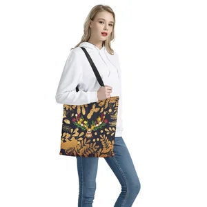 2022 New Style Women Canvas Shoulder Bags Female Casual Elk Printed Tote Handbags Large Capacity Shopping School Bag for Girls