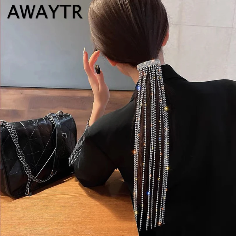 

AWAYTR Shine Hairpin Full Rhinestone Hairpins for Women Long Tassel Crystal Hair Accessories Wedding Banquet Jewelry