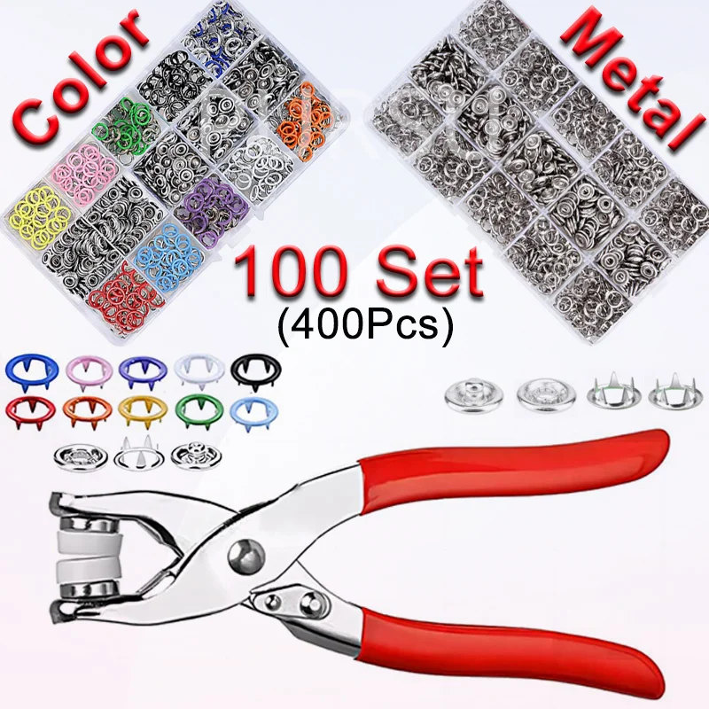 100 Sets Snap Pliers Automatic Grommet Eyelet Pliers Five-Claw Snap Button Plier For Installing Clothes Bag Sewing And DIY Craft