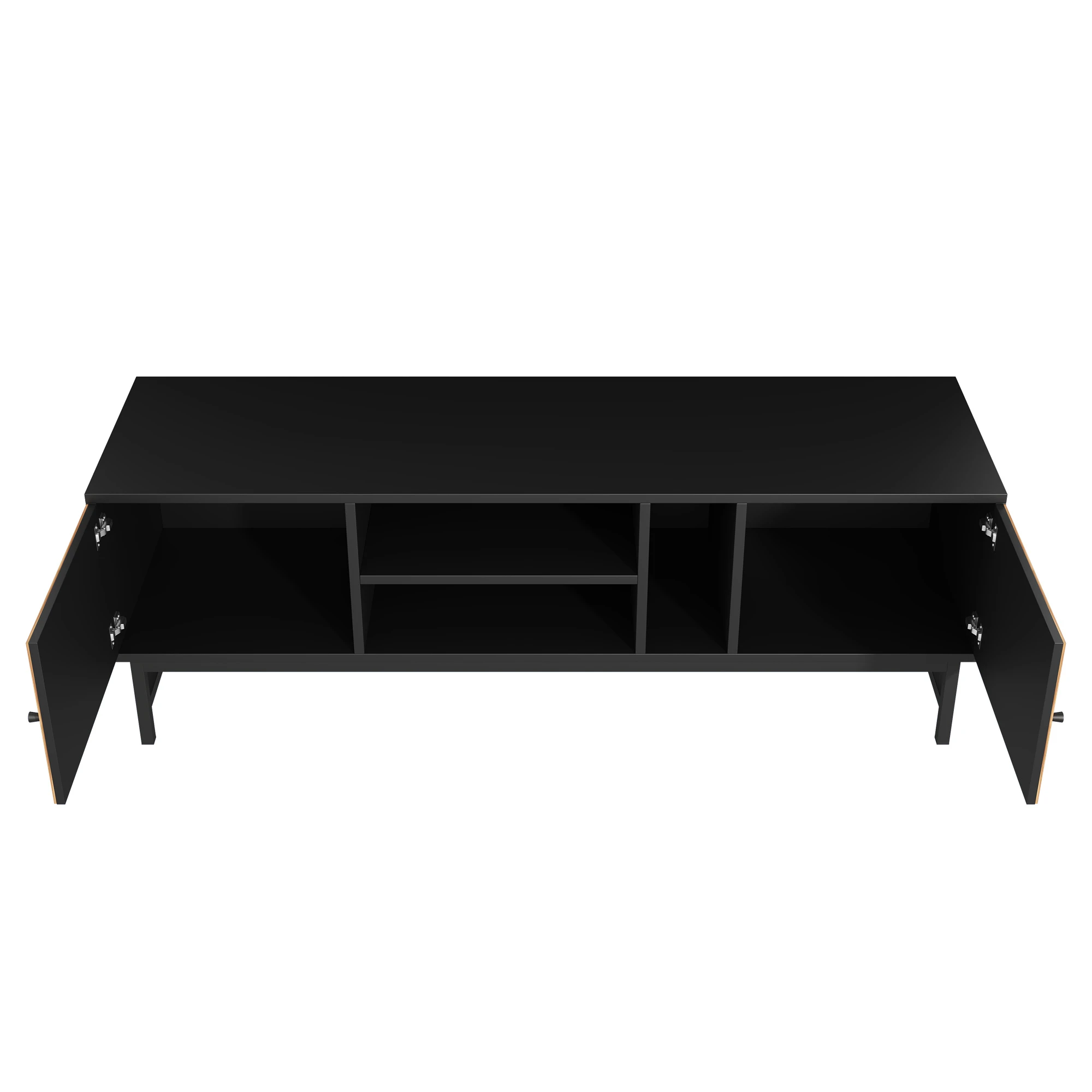 PINGGO TV-Schrank, schwarzes Holz, kontrastierend, vielseitige Aufbewahrung, modern, minimalistisch – Detail 20