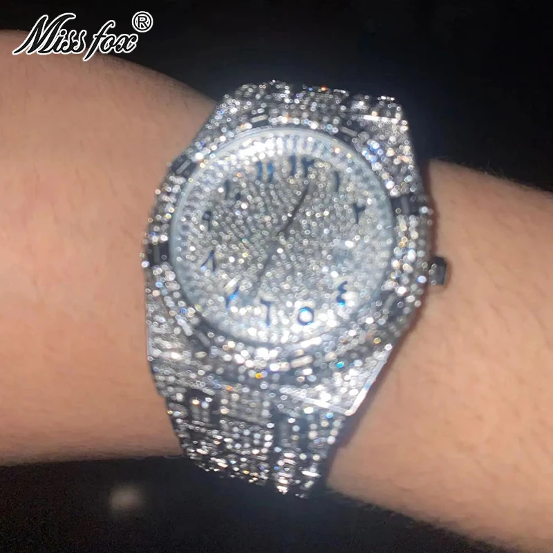 

Luxury Fashion Watch For Men Hip Hop Brand MISSFOX Iced Diamond Waterproof Dress AAA Quartz Wristwatch Man Reloj Hombre 2023 Hot