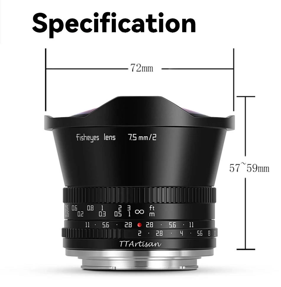 TTartisan 7.5mm F2.0 MF Fisheye Portrait Lens for X/E/Z/RF/EOS-M
