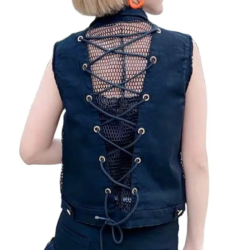 

Denim Vest Women Wear Wild Cowboy Fashion 2023 New Spring And Summer Models Hollow Out Strapped Sleeveless Jacket Cardigan Top