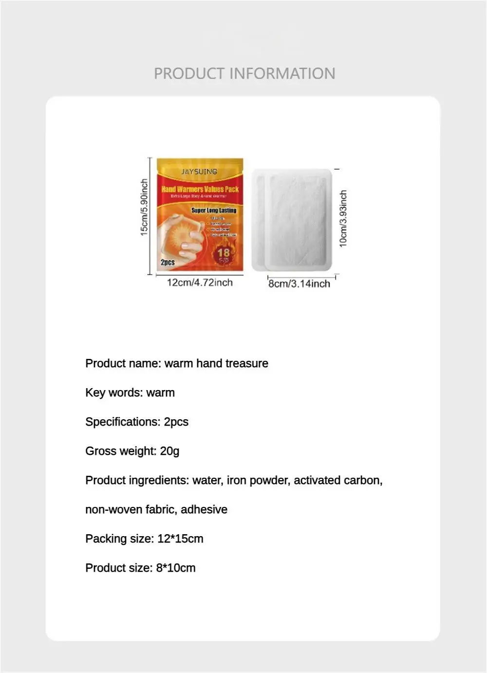 Description Picture 2 of item4/2Pcs Self Heating Winter Warm Paste Disposable Hand Foot Warmers Heat Packs Warmer Waist Abdomen Body Warmer Heating Pad