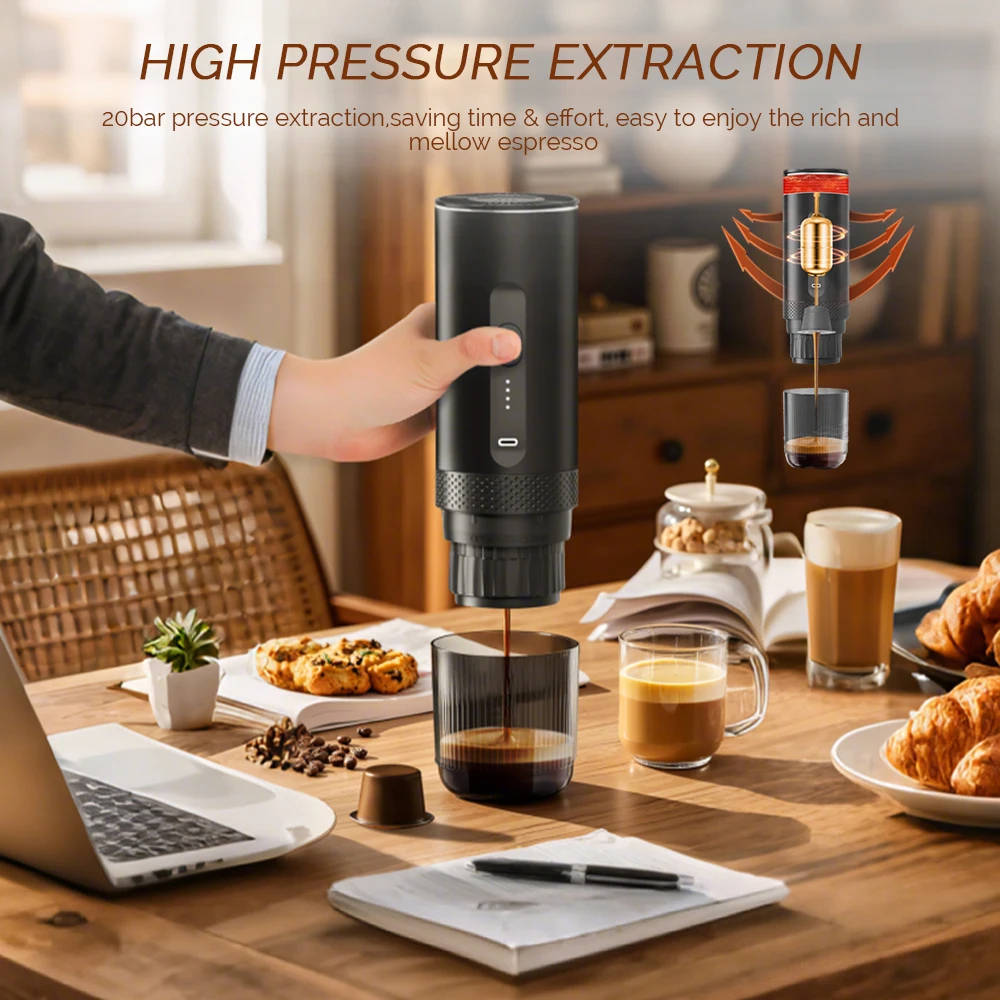2 in 1 Portable Capsule Coffee Machine Wireless Automatic Heating Coffee Detachable Flushing Espresso Outdoor Travel Office