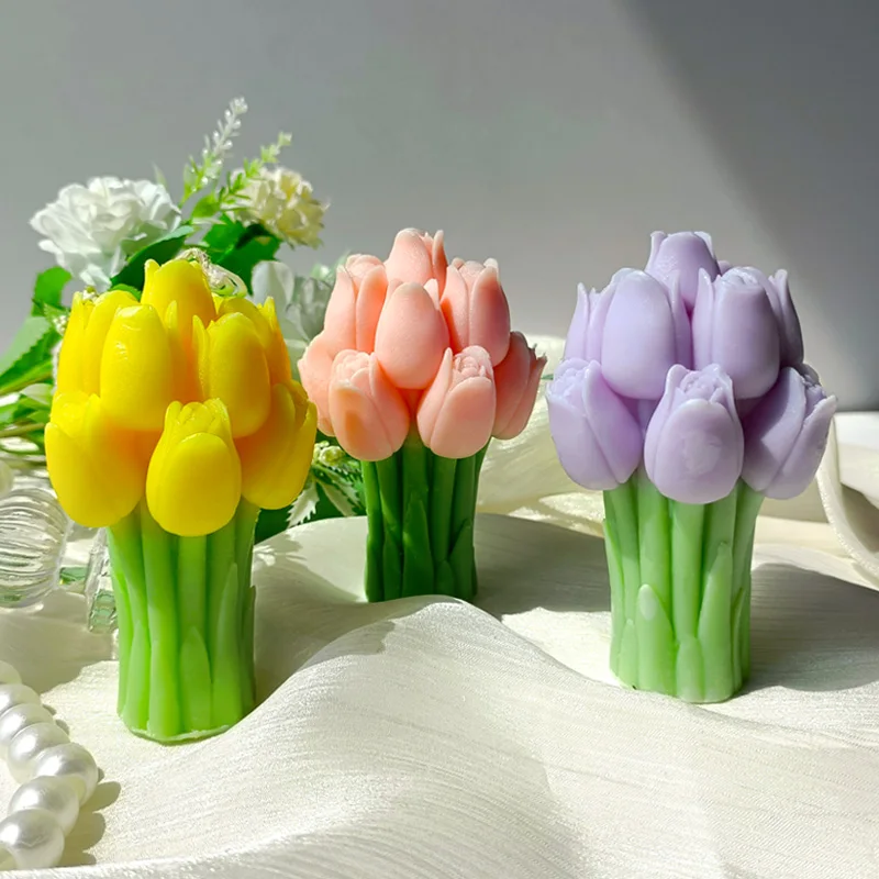 3D Tulip Bouquet Silicone Mold DIY Flowers Aroma Candles Plaster Ornament Molds Handmade Gift Soap Candle Making Supplies aromatherapy candle mold silicone mold silicone candle mold candle mold
