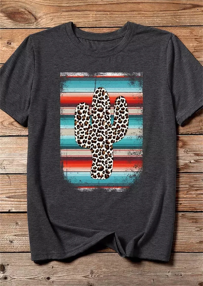

Serape Striped Leopard Cactus T-Shirt Tee Grey Funny Brand Men Women T-shirt Tees Man Tops Short Sleeve New Casual Loose Tshirt