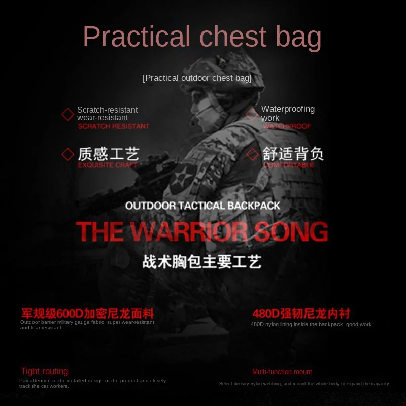 Tactical Single-shoulder Chest Multi-functional Outdoor Military Fan Backpack Riding Hiking Waterproof Wear-resistant Bag Men