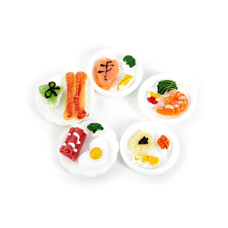 5Pcs 1:12 Dollhouse Simulation Mini Food Model Ornaments Breakfast Plate Egg Bread Dollhouse Accessories Kids Toy Randomly Sent 1 64 mini gt ford mustang shelby gt500 505 collection die casting alloy cart model ornaments gifts