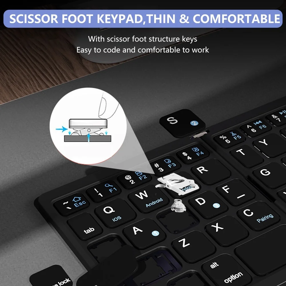 Jomaa Full Size Teclado Bluetooth com Touchpad Teclado Dobrável para Tablet Telefone Teclado Recarregável sem Fio Numberic - Imagem 2