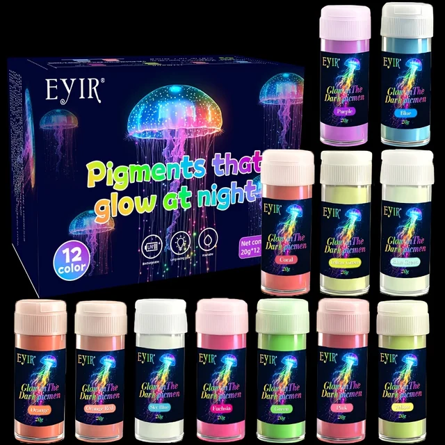 12 pièces - Coffret de poudres phosphorescentes, poudre pigmentée illuminante de nuit, sûre et durable, article de loisirs créatifs pour peinture corporelle 1