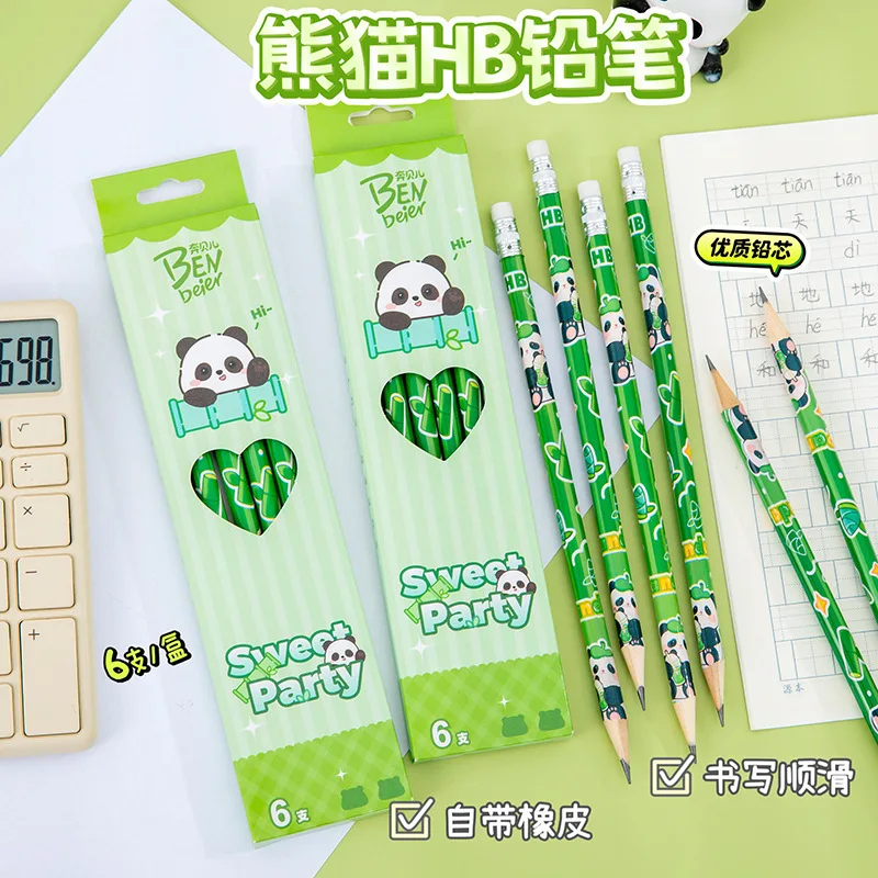 12 pezzi (2 set) Matite di piombo in legno Panda Premi per la scuola primaria Scuola materna per bambini Cancelleria per scrittura Matita HB simpatico cartone animato - immagine 4