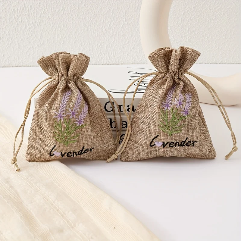 12pcs Lavender Embroidered Canvas Drawstring Bags | for Jewelry/Gifts/Party Favors | Ideal for Weddings/Birthdays/Holidays