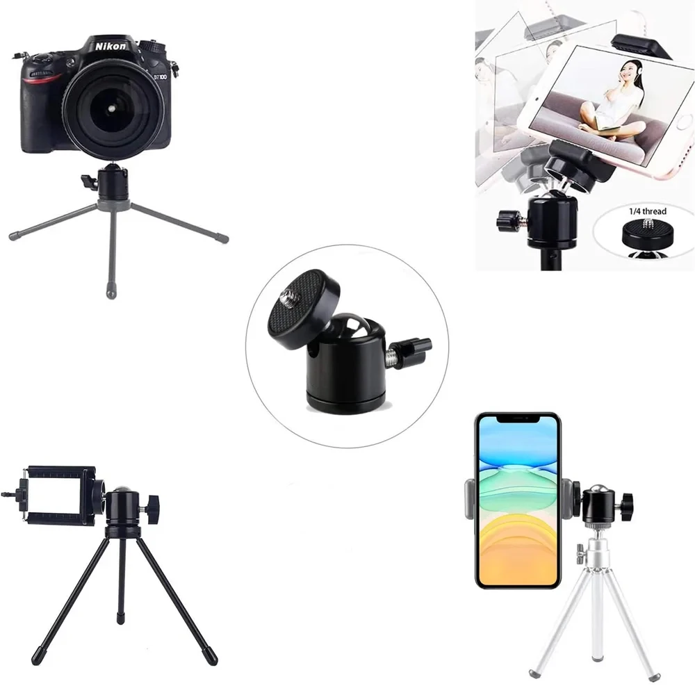 Universal 1/4" Swivel Mini Ball Head Screw Tripod Mount Rotatable Base Adapter for DSLR Cameras Tripods Monopods Camcorder Light