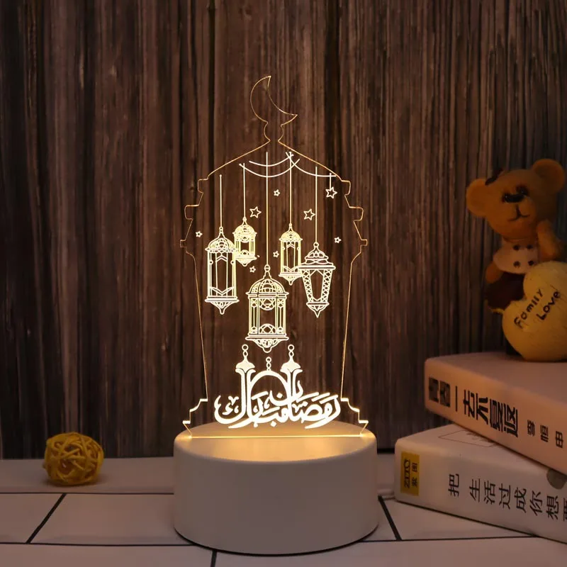 EID Mubarak Decorations LED Acrylic Light Islamic Muslim Ramadan Decorations Lamp Wooden Pendant Kareem Ramadan Party Supplies childrens night lights Night Lights