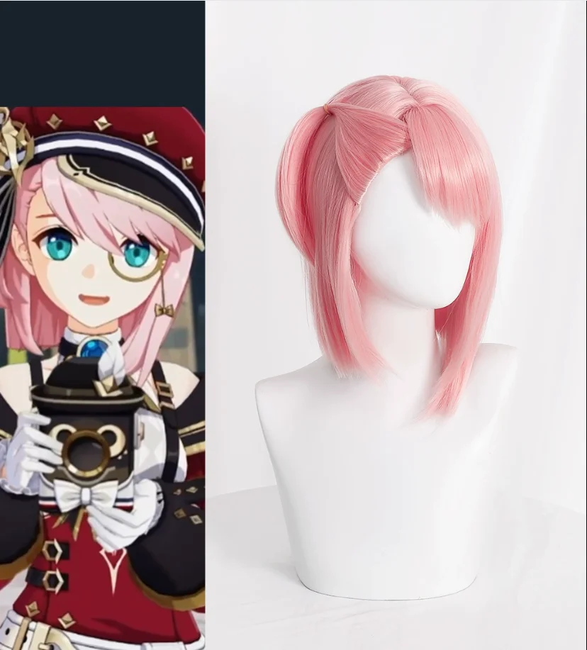 

Genshin Impact Charlotte Cosplay Costume Role Play Pink Wig Party Halloween Clothing