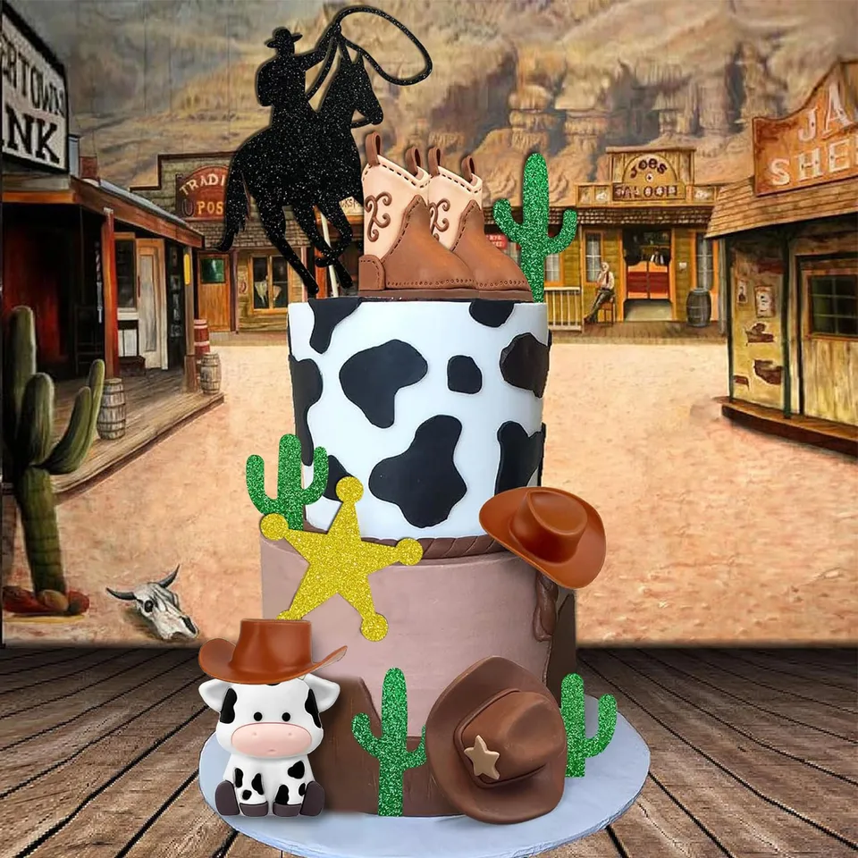Topper per torta da cowgirl Rosa caldo Cappello da cowgirl lucido fai-da-te Palline da discoteca per feste a tema occidentali Fornure per feste di compleanno da cowgirl  15