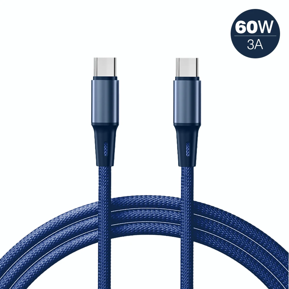 High-Speed 60W Type C to USB C Fast Charging Cable - Orange Blue