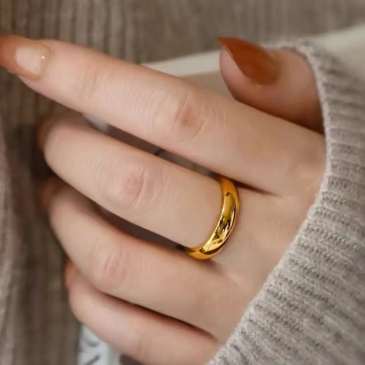 Elegant Gold-Tone Stainless Steel Couple Rings - Timeless Wedding & Engagement Jewelry