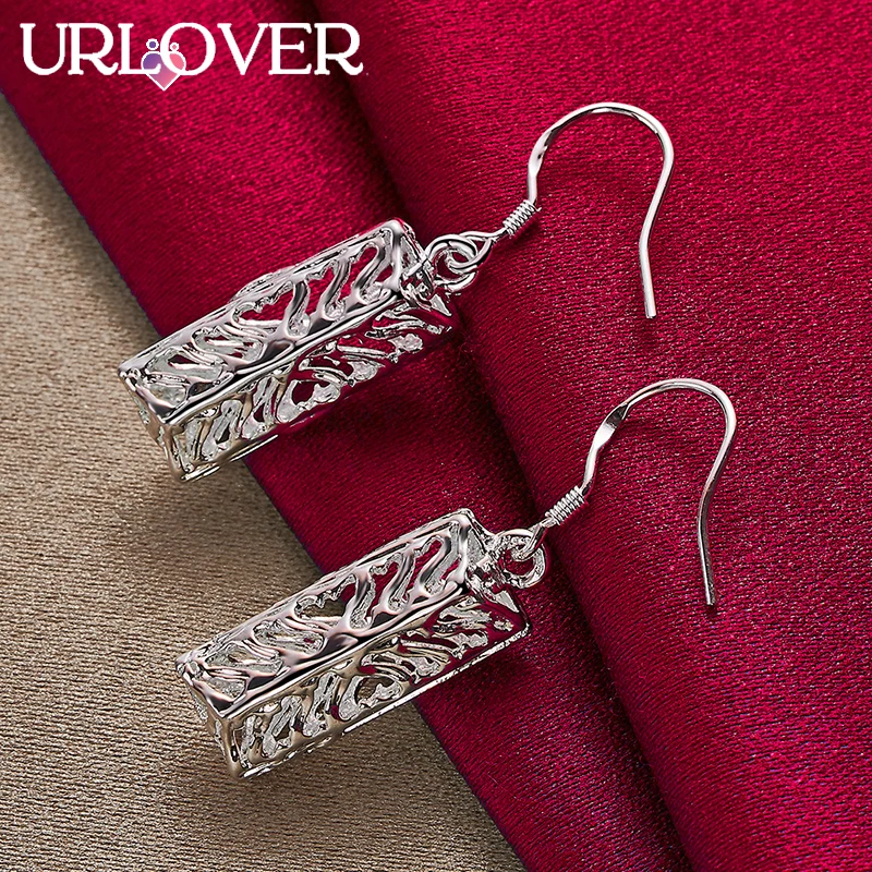 

URLOVER 925 Sterling Silver Earring For Woman Triangle Cube Drop Earrings Lady Party Engagement Wedding Birthday Fashion Jewelry