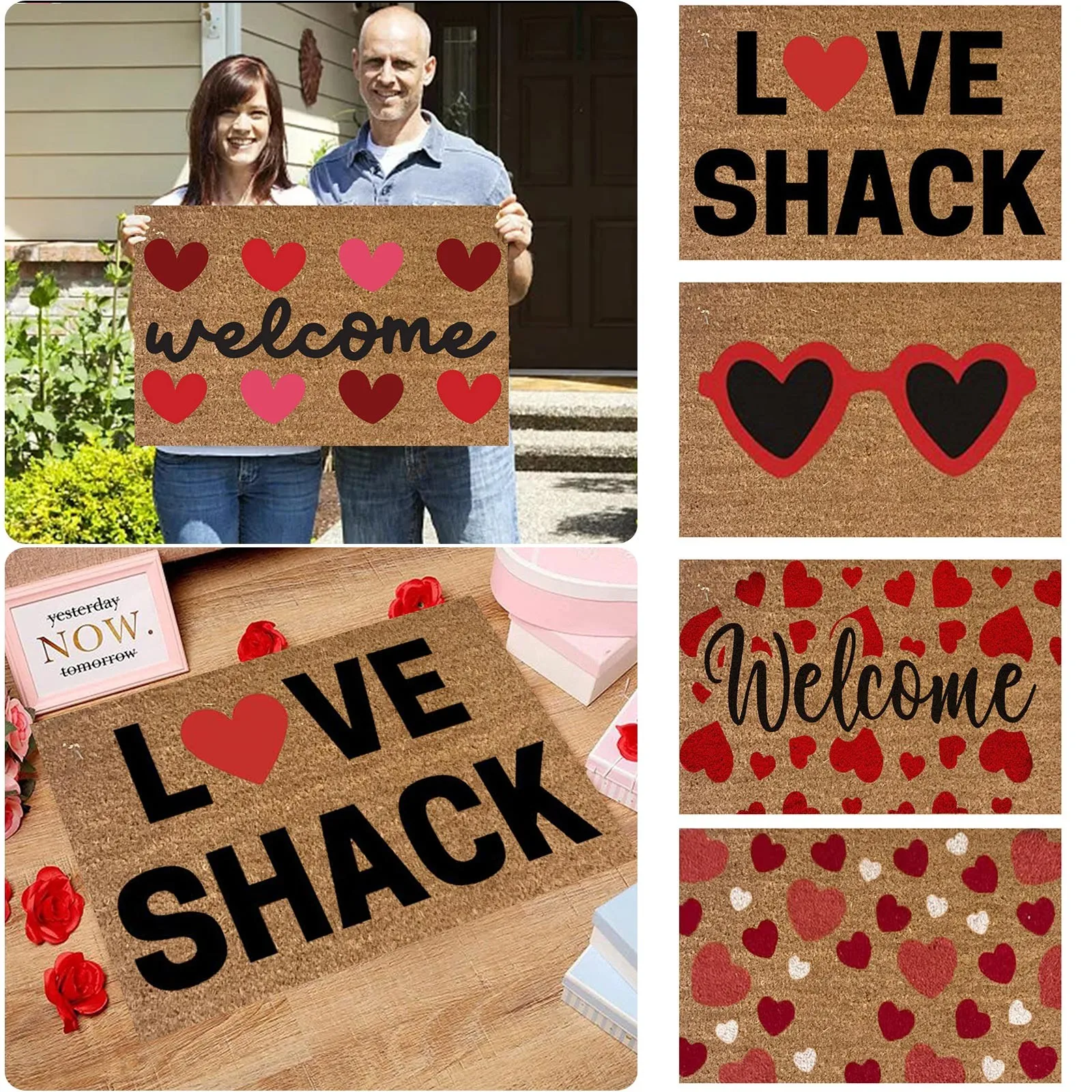 

Valentine's Day Floor Mats Holiday Mats Welcome Door Mats Polyester Door Mats（1PC） Knit Blanket Pattern Throw Blanket