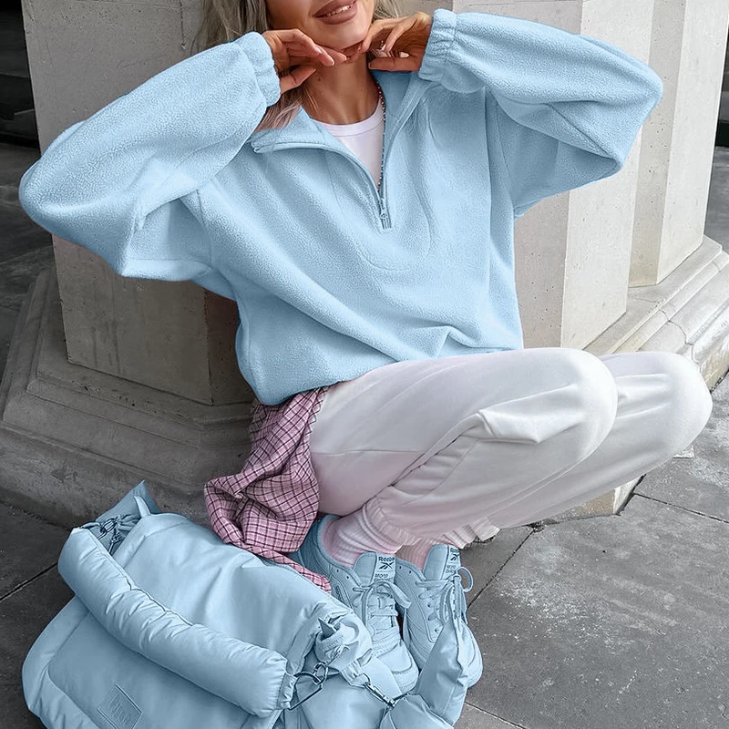 الوردي الشتاء لامب كنزة بغطاء رأس من الصوف المرأة عادية فضفاض سميكة سستة طويلة الأكمام التلبيب البلوز سيدة هوديس الشارع الشهير kpop