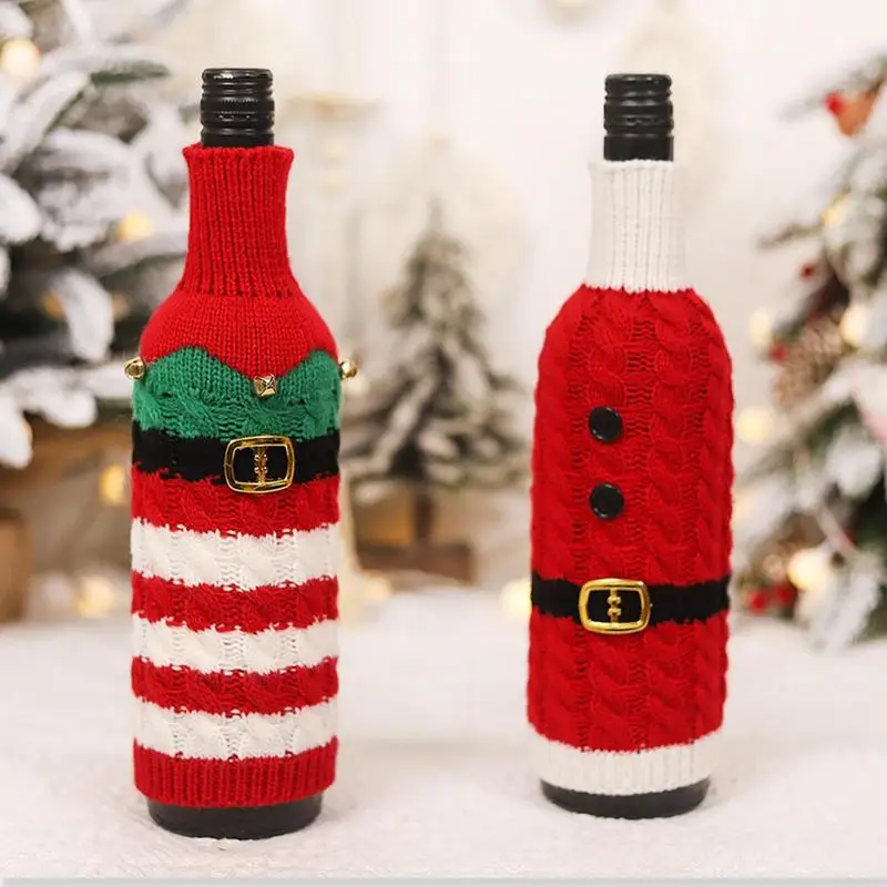 

Christmas Wine Bottle Cover Dress Up Your Wine Bottle Christmas Party Santa Snowman Woven Wine cover Merry Christmas Decoration