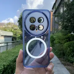 Magnetic Full - Coverage Transparent Silicone Case with Lens Protection and Bumper Guard - HONOR Magic8 Lite (Magnetic blue)