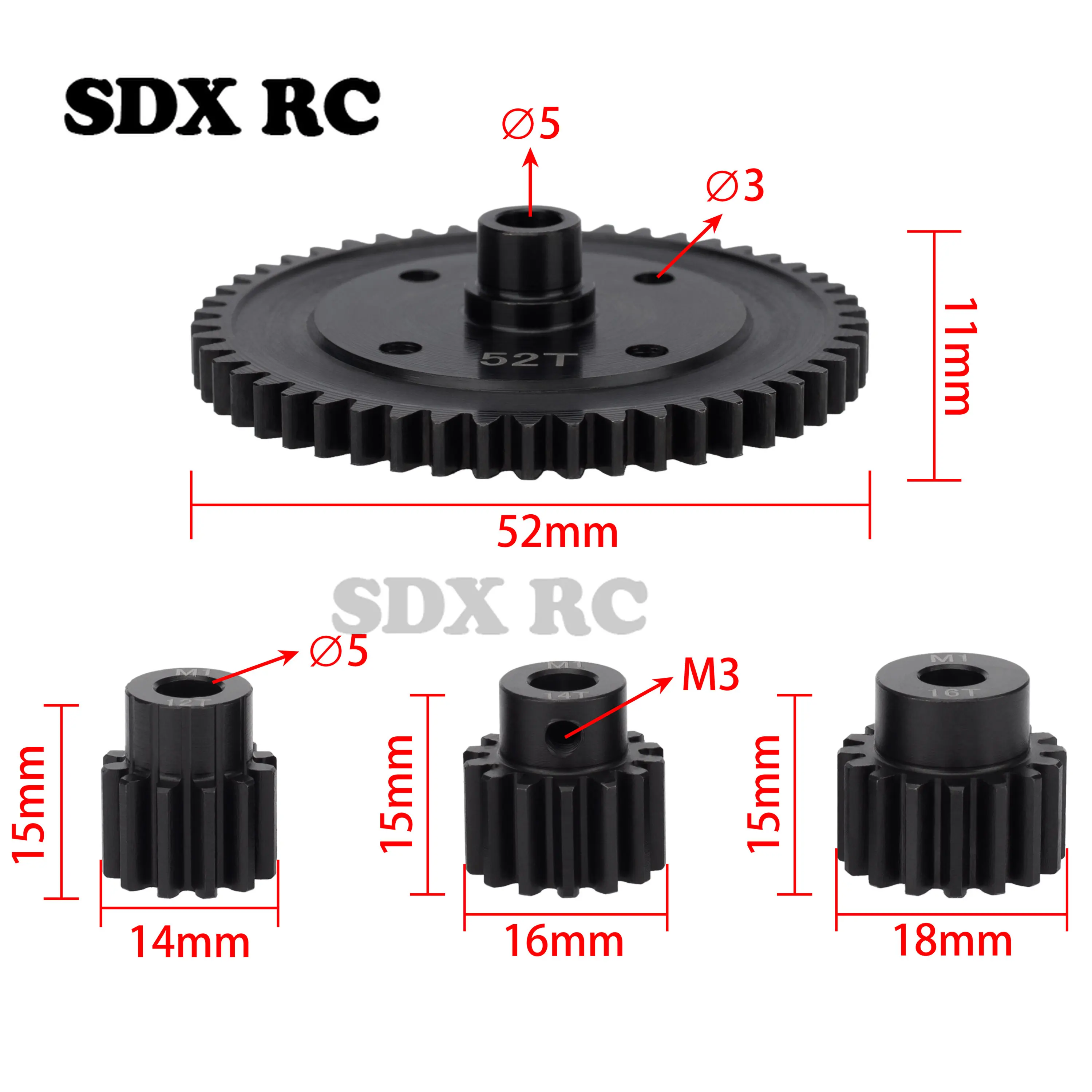 M1 52T Steel Spur Gear 12T 14T 16T Pinion Gear Center Diff Gear for