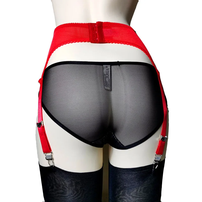 Elegant Black Mesh Garter Belt with Six Straps and Metal Clips