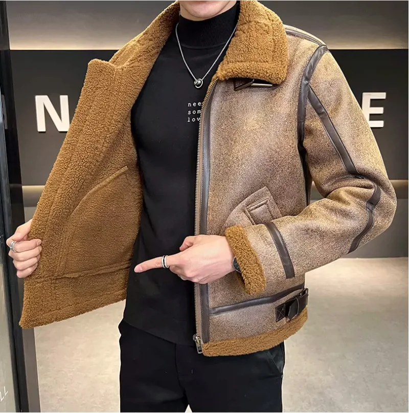 

2023 Winter Men's PU Leather Jacket Plush Thickened and Warm Top Korean Large Cotton Coat oversize parkas varsity jacket men