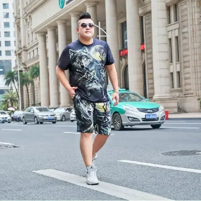 Camiseta lisa de hombre de talla 5xl, chándal elástico, novedad en trajes deportivos, conjuntos de pantalones cortos gráficos, Kpop, poliéster, holgado, talla XL