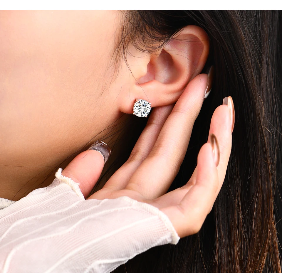 ATTAG-2 캐럿 8.0mm D 컬러 모이사나이트 스터드 귀걸이, 최고 품질 100% 스파클링 웨딩 주얼리
