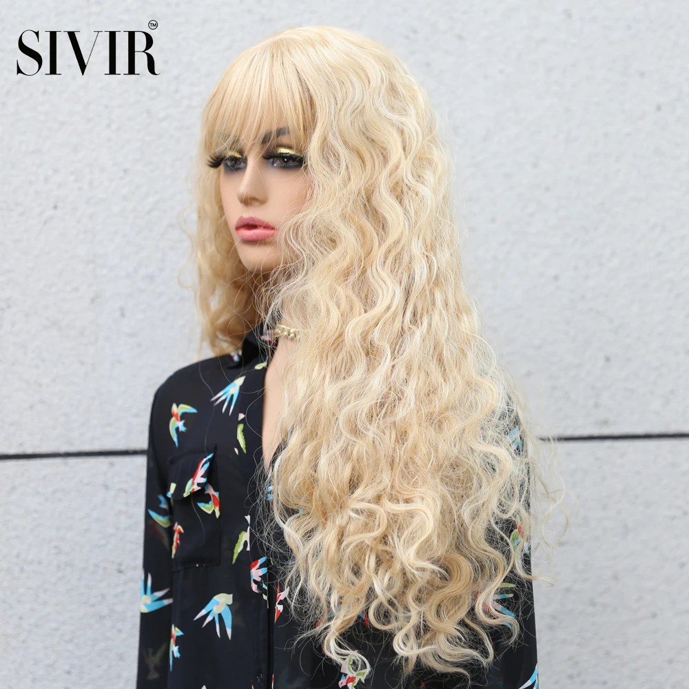 

Sivir Synthetic Wigs Long Curly wig Womens Party/Cosplay Wig WIth Bangs Hair Gold/Blonde/Brown Wigs for Women Heat Resistant