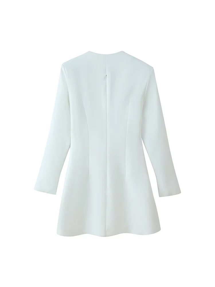 Office Ladies Mini Dress Stand Collar Full Sleeve Chic Button Decoration Daily Casual Simple Fashion Slim Fit Lady Short Dress