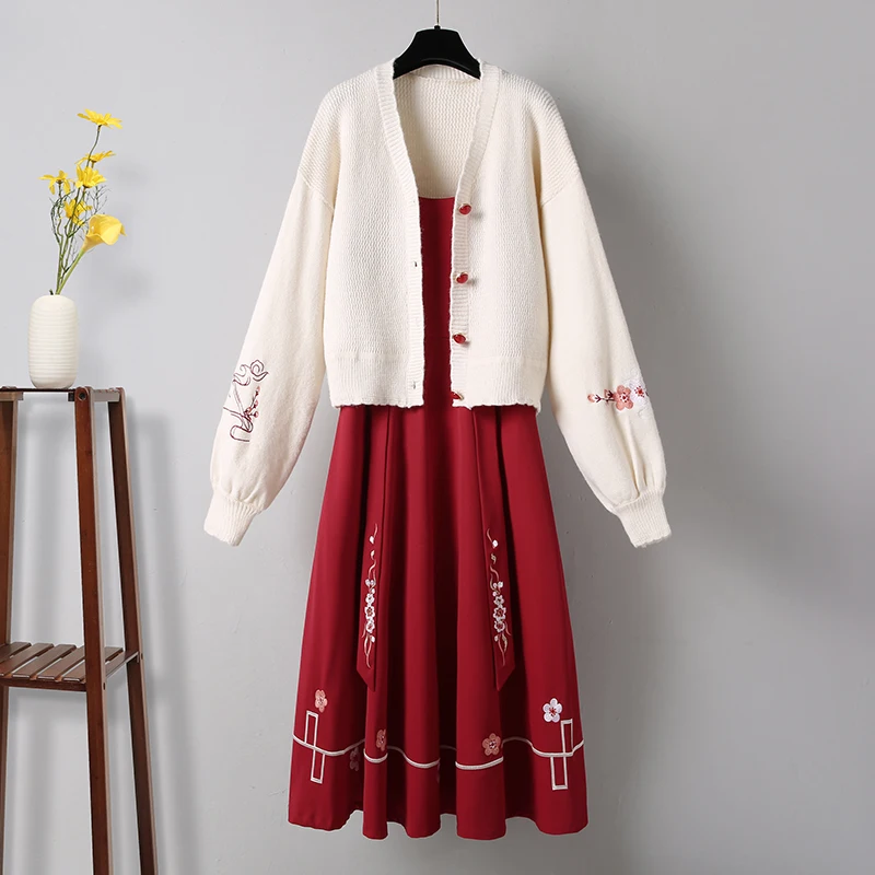 

2023 Autumn Dress Suit Hanfu Womens Chinese Style Tang Costume Top Modified Cheongsam Red Han Element Free Shipping