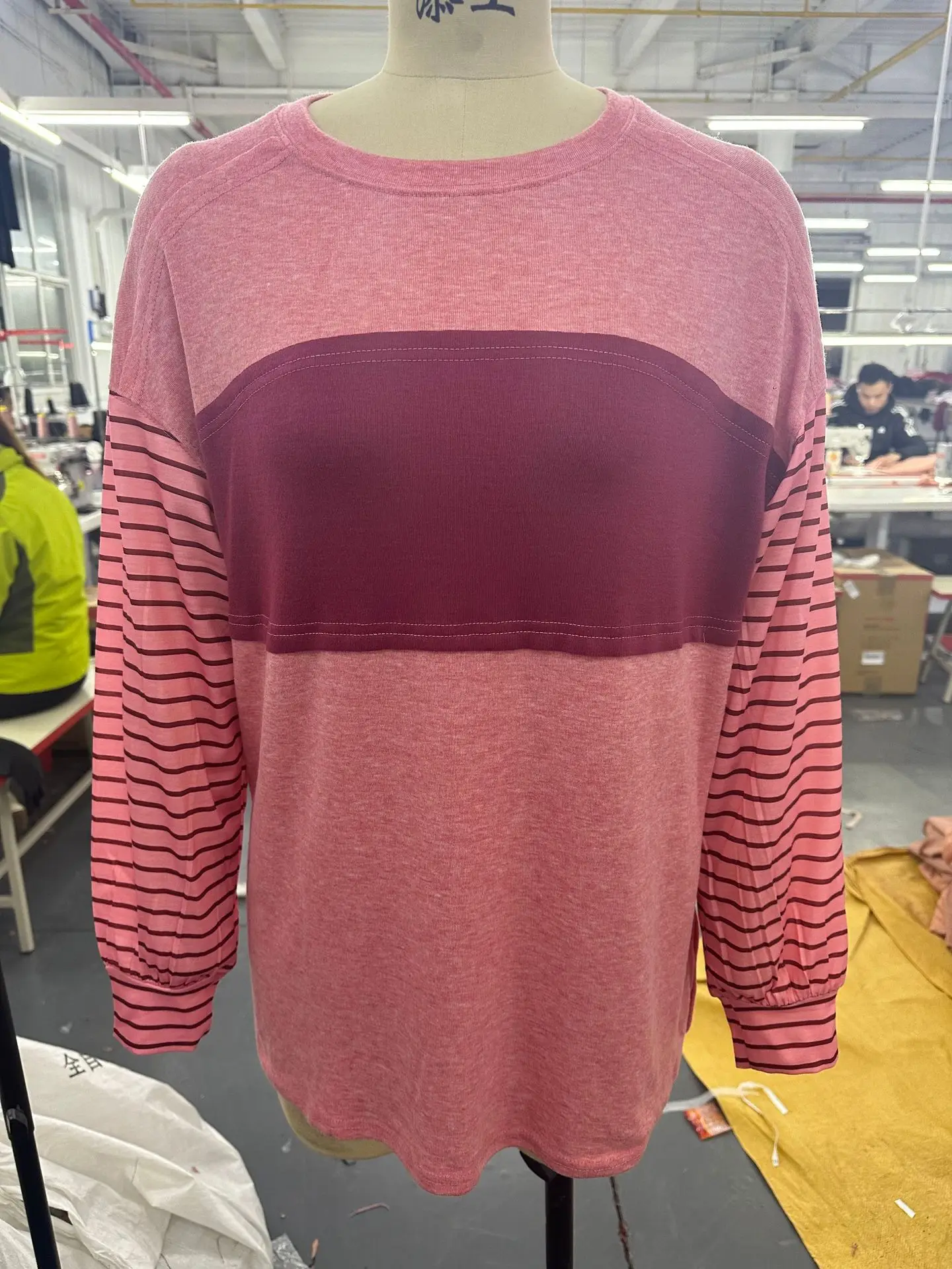 Women Striped Print Loose Pullover Long Sleeve T-shirt