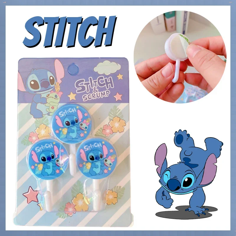 3PCS Disney Stitch Plastic Strong Self Adhesive Hooks Key Storage Cartoon  Hanger for Kitchen Bathroom Door Wall Multi-Function