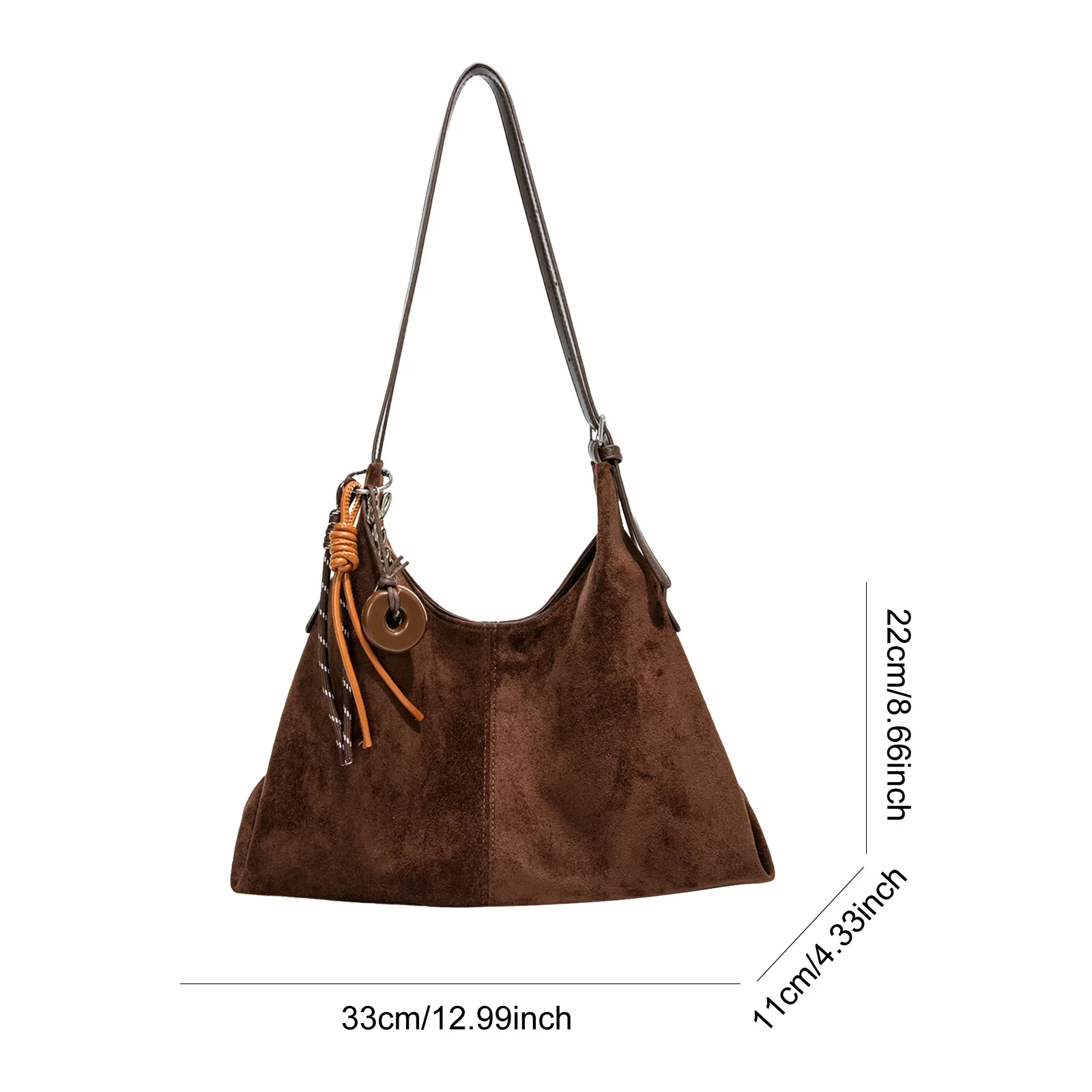 Faux Suede Trendy Underarm Bag Large Capacity Casual Armpit Bag Leisure Tote Handbag Travel Date Work Shoulder Bag