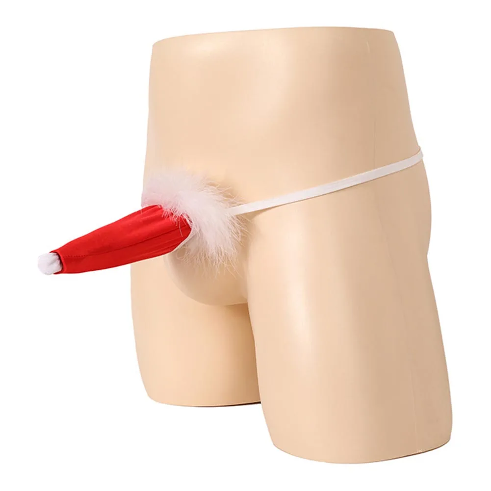 Men Cock Christmas Sexy Lingerie G-Strings Low Waist Soft Underpants See Through Brazilian Underwear Femboy T-back Feather Thong