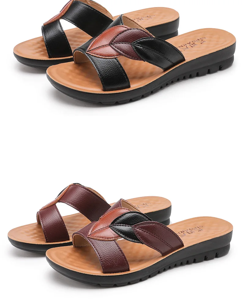 Plus Size 2025 Summer New women Slippers Genuine Leather Open Toe Casual Comfortable women's wedges shoes Mother Slip on Sandals
