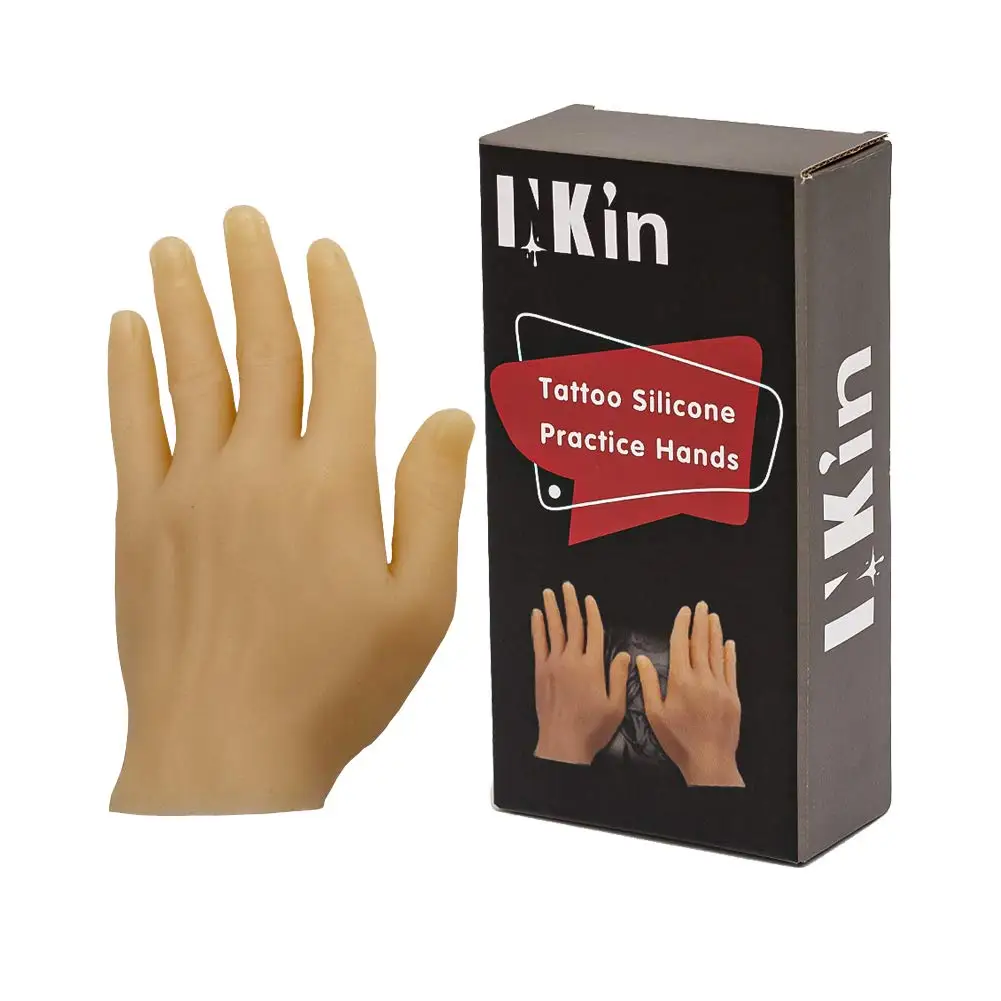 INKIN Tattoo Practice Skin Hand Soft Synthetic Silicone 3D Fake Hand Module for Tattoo Beginners Training Supply