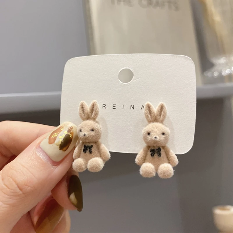 Flocking Plush Rabbit Stud Earrings Detail 9
