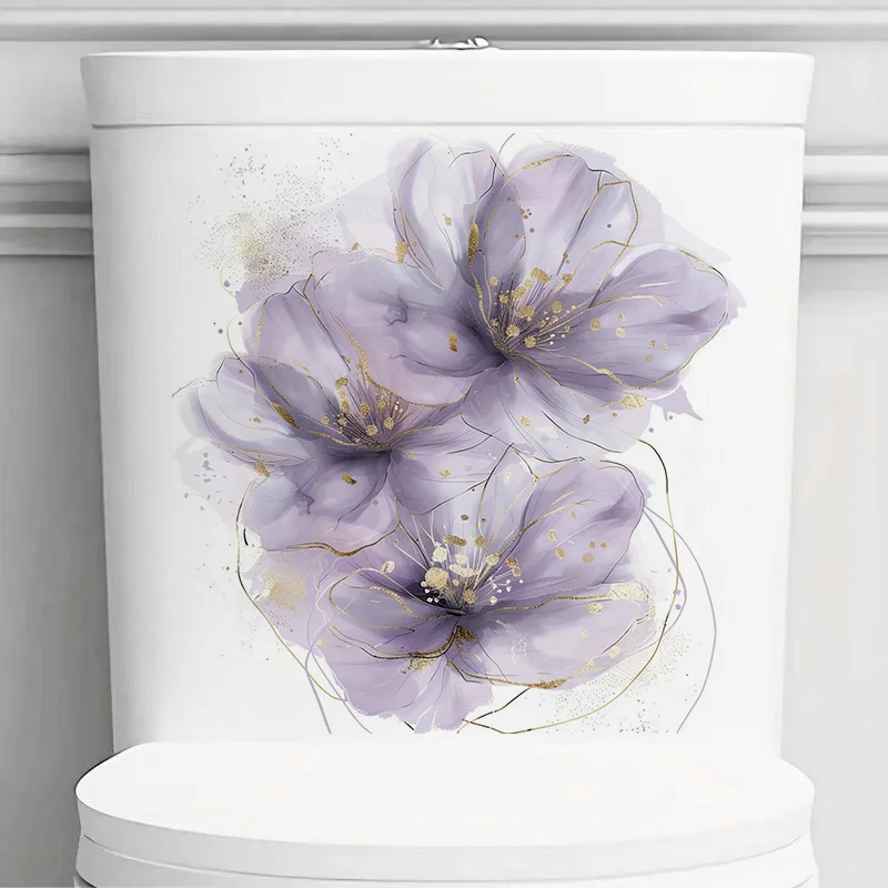 Abstract Purple Flowers Wall Stickers, Toilet Seat Stickers, Bedroom Entrance Living Room Porch Home Decoration Wall Stickers